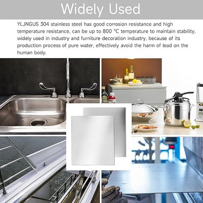 304 Stainless Steel Sheet - 4PCS 6" X 6" X 1/64" Thin Stainless Steel Plate 1/64 Inch Thickness with Protective Film Metal Sheets Shim Stock for Kitchen DIY Crafting (153 x 153 x 0.39 mm)
