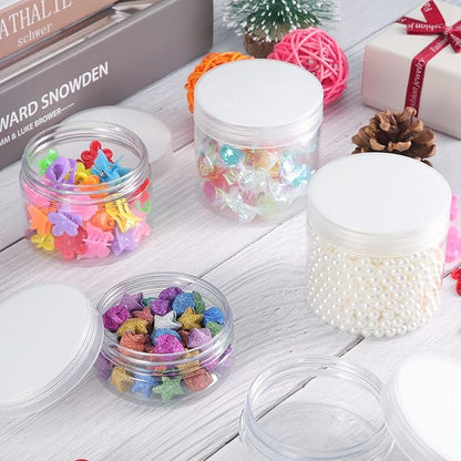 SATINIOR 12 Pack Plastic Container Jars with Lids Round Clear Travel Cosmetic Container Slime Jar for Toiletries, Lotion, Cream, Ointment, Makeup, Rhinestone, Sample, Kitchen Storage(2 oz,Clear)
