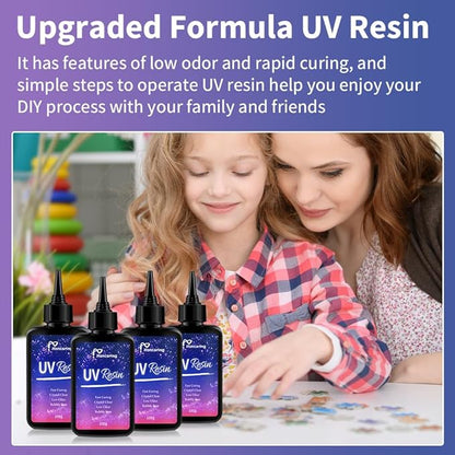 UV Resin 400g, Hard Type Clear Beginner-Friendly Kit, Upgraded Formula & Crystal Clear for Jewlery Making, 100g*4 Resin UV Kit with for Earring, Pendant, DIY