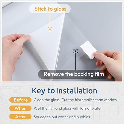 rabbitgoo Window Privacy Film, Non-Adhesive Frosted Glass Window Film for Bathroom, Static Cling Heat Blocking Stickers for Home Indoor Opaque Frosting Coverings House Tint, Matte White 29.5" x 118.1"