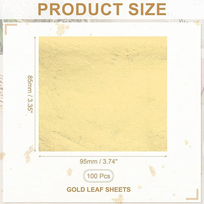 PATIKIL Gold Leaf Sheets for Art 3.7" x 3.4", 100 Pcs Gold Foil Sheet Metallic Leaf Papers for DIY Crafts Resin Furniture Nails Paintings Home Decoration