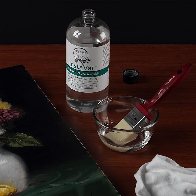 Jerry's Artarama InstaVar™ Gloss Picture Varnish & Varnish Brush Sets - Perfect for Varnish Paintings, Artists, Professionals, Restoration, & More! - 3.4oz Bottle w/ Set of 6 Brushes