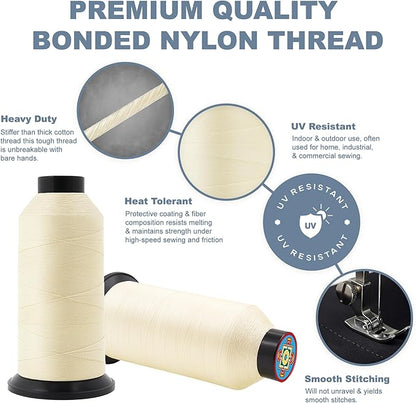 Mandala Crafts Size 46 210D T45 Bonded Nylon Thread Ivory Heavy Duty Sewing Threads - 2843 YDs Tex 45 Thread for Leather, Jeans, Weaving, Outdoor Marine Upholstery Threads