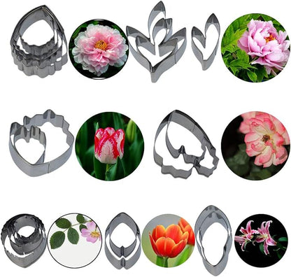 62pcs Gumpaste Flowers and Leaves Fondant Tool Leaf Tool Kit Gum Paste Flower Cutter Set Stainless Steel Flower Cutter Silicone Molds Foam Pad Veining Board Ball Tools Modelling Tools Brushes