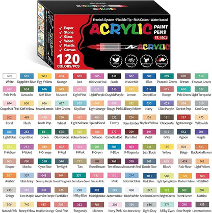 120 Colors Acrylic Paint Markers, Soft Brush Tip Acrylic Markers Set, Paint Pens for Wood, Fabric, Canvas, Glass, Stone, Canvas, Rock Painting and DIY Crafts Art Supplies