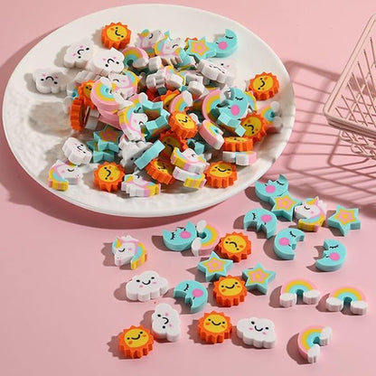 Wolpoark Christmas Unicorn Erasers for Kids 48pcs Bulk Rainbow Moon Star Cute Novelty Pencil Erasers for Thanksgiving Girls Student Ofiice Back to School Supplies Classroom Prizes Party Favors