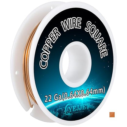 Copper Wire Square 22 Gauge - 0.64mm Dead Soft Jewelry Wire, 30 Feet - Pure Copper Craft Wire for Jewelry Making, Wrapping, Beading, DIY Projects