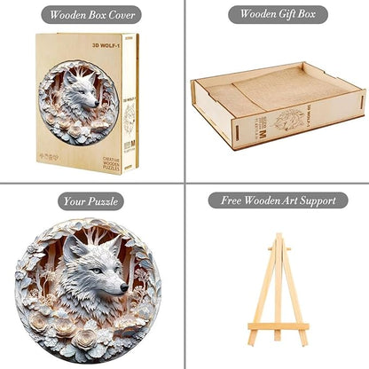 Wooden Puzzles Adults, 3D Wolf Wooden Puzzles 200 Pieces, Unique Animal Shaped Wood Challenging Jigsaw Puzzles Gifts for Adults, 11.4x11.4in