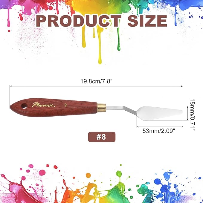 MECCANIXITY Pack of 1 Palette Knife No.8, 7.8" Long Palette Knives with Stainless Steel Flexible Spatula Pallet Knife and Wood Handle for Scraping, Mixing, Oil Acrylic Painting Canvas