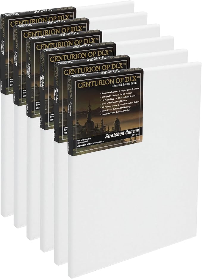 Centurion Deluxe Professional Oil Primed Linen Stretched Canvas, 11oz Linen, 20x24 - Box of 6, 0.67" Deep Canvases, Kiln-Dried Stretchers, Back Stapled, Premium Medium Weight Canvas for Oil Paintings