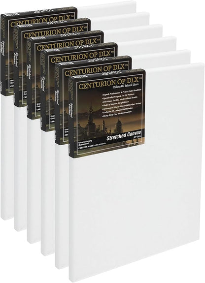 Centurion Deluxe Professional Oil Primed Linen Stretched Canvas, 11oz Linen, 24x36 - Box of 6, 0.67" Deep Canvases, Kiln-Dried Stretchers, Back Stapled, Premium Medium Weight Canvas for Oil Paintings