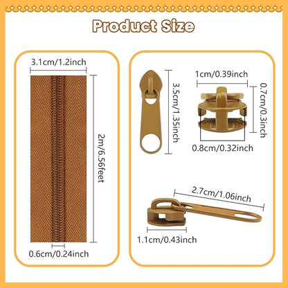 DOITEM 5# Zippers 12 m Nylon Endless Zip Set with Slider and Zip for Sewing and Crafts (6 Colors)