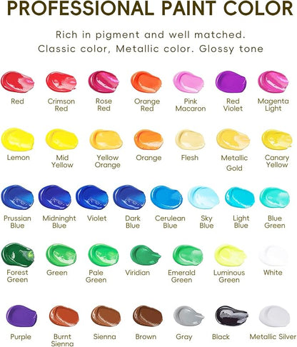 36 Colors Acrylic Paint Set, Yeeart Acrylic Paint, 2oz Bottles, Rich Pigmented Canvas Paint with Extra Metallic Color, Professional Craft Paint Kit, Premium Non-toxic Paints for Artists, Acrylic Paint Set for Kids & Adults, Art Supplies for Canvas Pain...