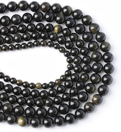 AAA Natural Gold Obsidian Gemstone Beads Energy Healing Power Stones Round Loose Beads for Jewelry Making, DIY Bracelet Necklace 8mm 46pcs