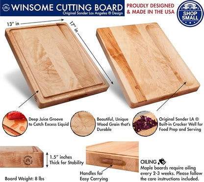 Sonder Los Angeles, Made in USA, Large Thick Maple Wood Cutting Board for Kitchen with Juice Groove, Sorting Compartment, Charcuterie Wooden Board 17x13x1.5 in (Gift Box Included)