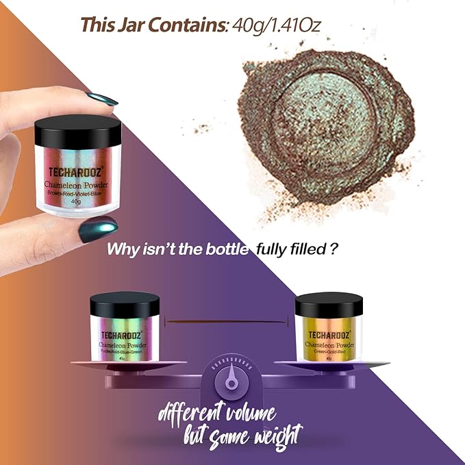 TECHAROOZ Chameleon Mica Powder (Brown-Red-Violet-Blue) - 40g Color Shift Mica Powder - Holographic Glitter for UV & Epoxy Resin Supplies, Eyeshadow, Acrylic Paint, Nail Decor and Slime