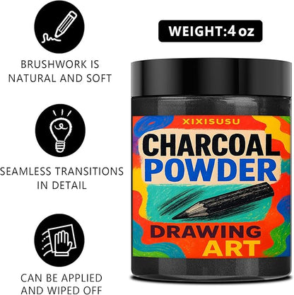 Charcoal Powder for Drawing & Art - Ideal for Sketching, Shading & Blending - Professional Artist Grade (4 Ounces)