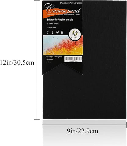 CONDA Black Canvases for Painting 9x12 inch, Pack of 14, 100% Cotton Acid-Free, 8 oz Gesso-Primed, Canvas Panels, Art Boards for Oil & Acrylic Painting