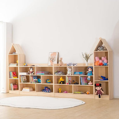 Wooden 7 Compartment Storage Cabinet Organizer Kids 3 Tier Wood Bookshelf School Storage Shelf Classroom Furniture for Kids Natural (47.24" L x 11.81" W x 35.43" H)