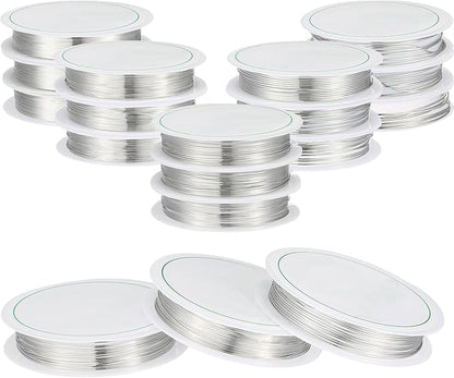 Mixweer 15 Pcs 5 Size Copper Wire 18 20 22 26 32 Gauge Tarnish Resistant Jewelry Wire for Jewelry Making 121 Yard Metal Beading Crafting (Silver)