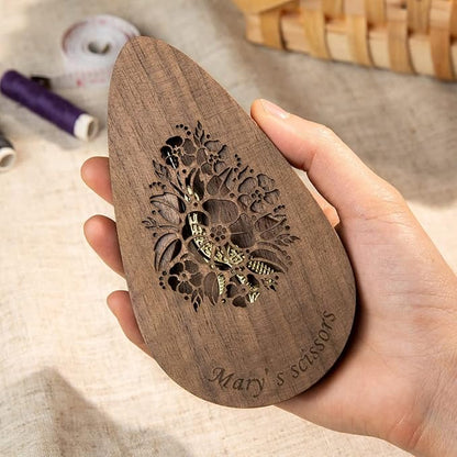 Vintage European Scissor With Customize Case Stainless Steel Personalized Engraved Name Scissor Wood Box for Cross Stitch Cutting Embroidery Sewing Handcraft Craft Art Work DIY Tool Needlework
