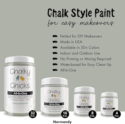 Chalky Chicks All-in-One Chalk Paint for Furniture or Cabinet - 8 Fl Oz - Matte Finish Normandy (Light Gray) for Metal, Wood Furniture Paint - No Sanding All-in-One for Home Decor & Crafts, USA Made