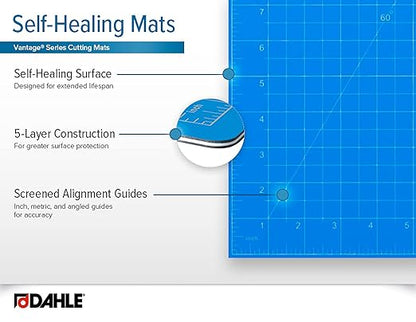 Dahle Vantage 10693 Premium Self-Healing Cutting Mat, 24"x36", 1/2" Grid, 5 Layers for Max Healing, Perfect for Crafts & Sewing, Blue
