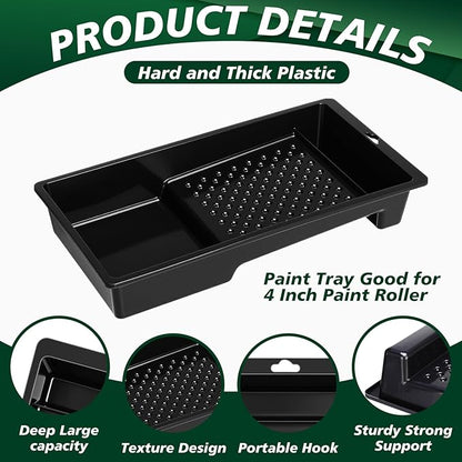 Ripeng 30 Pack 4 Inch Paint Tray Bulk Plastic Paint Roller Tray Small Painting Pan with Deep Pocket and Textured Ridge Reusable Trays Suitable for 4" Painting Rollers for Home Wall Decor(Black)