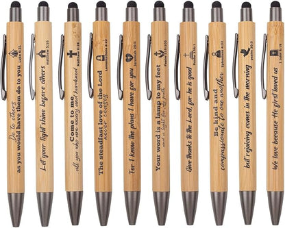 10 Pcs Christian Inspirational Stylus Bamboo Ballpoint Pens Set Bible Pens Bulk Christian Pens Gifts for Church Women Men Sunday Party Teacher Christians Supplies