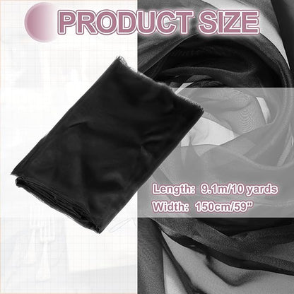 MECCANIXITY Iridescent Sheer Organza Fabric, 10 Yards x 59 Inches Solid Holographic Shiny Fabric Organza Cloth for Wedding, Curtains, Costume, Photo Background, Black