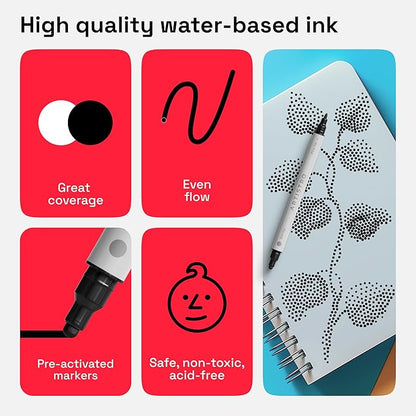 ARTISTRO 2 Black Dual-Tip Acrylic Paint Pens - Multisurface Markers for Glass, Rock, Fabric, Wood, Plastic & More - 5mm Dot + 1mm Fine Tips