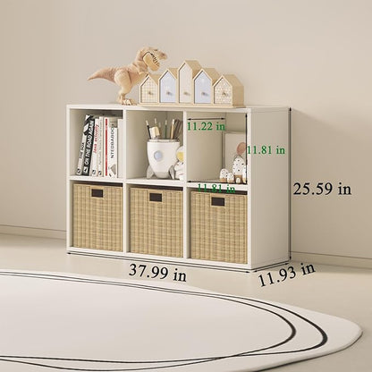 Wood Cube Storage Organizer Closet Cabinet for Living Room Bedroom Study Shelf Bookcase Wooden Floor Standing Open Bookshelf for Kids Home Office Display Storage Cabinet (White, 6-Cube, 11.81in)