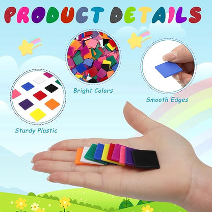 Coopay 200 Pcs Plastic Square Color Tiles, Bingo Chips, Poker Chips, Color Sorting, Math Counters, Game Tokens, Counting Manipulatives for Kids Elementary School Classroom Learning Development Toys