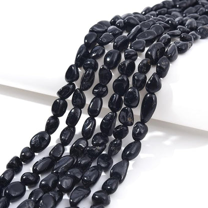 Black Tourmaline Pebble Nugget Oval Free Tumbled Stone 6-8mm Natural Gemstone Loose Beads Approx 15.5 inch for DIY Jewelry Making