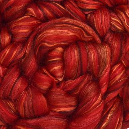 Merino Silk Luxe Tonal Designer Blend. Superfine Merino, Mulberry Silk, Tussah Silk. Top Roving for Spinning or Felting. Garnet Caress 4oz