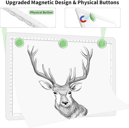 Phylosal Rechargeable A4 Light Pad with Carry Bag, Ultra-Thin Magnetic Tracing Light Box for Drawing, Diamond Art Painting Light Board with Side Button, Super Bright Light Table for Sketching (White)