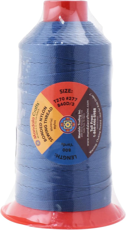 Mandala Crafts Bonded Nylon Thread Denim Heavy Duty Sewing Threads - 800 YDs Size 277 840D T270 Tex 270 Thread for Leather Jeans Weaving Outdoor Marine Upholstery Threads