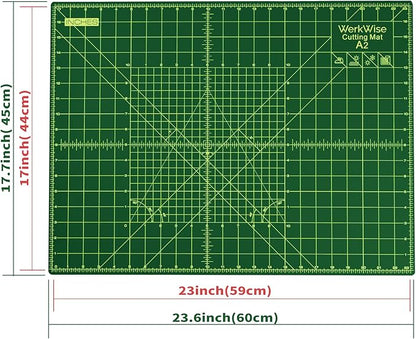 Thickness-Upgraded 18" x 24" Self Healing Sewing Mat, WerkWise Rotary Cutting Mat, Double Sided 5-Ply 18x24 Inch Cutting Board for Quilting, Fabric, & Crafts, Use with Rotary Cutters (Green & Black)