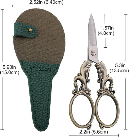 Sewing Craft Scissors, Multipurpose Sharp Scissors with Sheath for Art Home School Paper Thread Cutting Scissor, 5.3in Bronze Big Handles