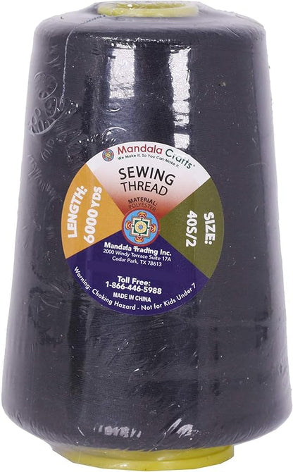 Mandala Crafts 4 Pack of Serger Threads Cones Spools - 40S/2 24000 Yards Polyester Black Threads for Sergers Machine and Overlock Quilting Sewing Machine