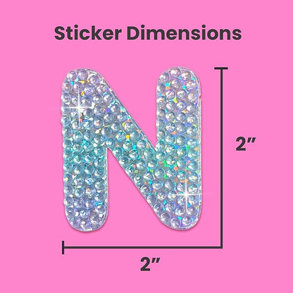 StickerBeans® Rhinestone Alphabet Letter Sticker N - Unique Sparkly Design 2” x 2” Cut-to-Shape Adhesive - Personalization, Collecting, Gifting, Scrapbooking, Decorating Laptops, Phone Cases, All Ages