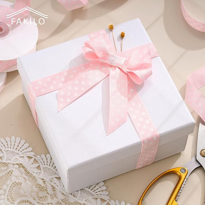 Polka Dot Grosgrain Ribbon 5/8 Inch, 25 Yards Spool Pink and White Dot Craft Ribbon for Christmas Gift Wrapping DIY Crafts Hair Bows Wedding Party Decor Sewing and Home Decoration