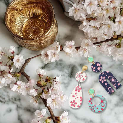 CHGCRAFT Cherry Blossoms Polymer Clay Texture Sheets Flowers Texture Silicone Clay Texture Stamp Clay Modeling Pattern Pad Texture Sheets for Earrings Jewelry Making