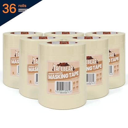 TAPEBEAR General Purpose Masking Tape 1 Inch x 60 Yards, Beige White Painters Tape for Painting, Labeling, DIY Arts Crafts, Home Office School Projects, 36 Rolls