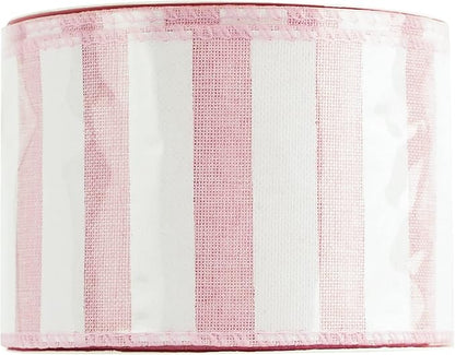 MEEDEE Pink Striped Burlap Ribbon - 2.5 Inch Wired Ribbon for Baby Girl Wreaths & Cakes, 10 Yards