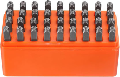 HARFINGTON 36pcs Metal Stamping Kit 5/32" (4mm) Steel Uppercase Letter and Number Punch Set (A-Z / 0-8 / "&" Symbol) Punch Press Tool with Case for Imprinting Metal Plastic Wood Leather
