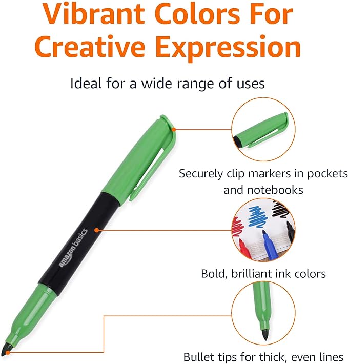Amazon Basics Vibrant Fabric Markers, Assorted Colors, 8-Pack
