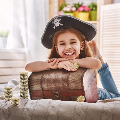 Large Metal Pirate Coins - 100 Bronze, Silver, Gold & Rose Gold Treasure Coin Set, Metal Replica Spanish Doubloons for Pirate Party Decorations & Favors, Tokens, Toys, Cosplay, Treasure Chest
