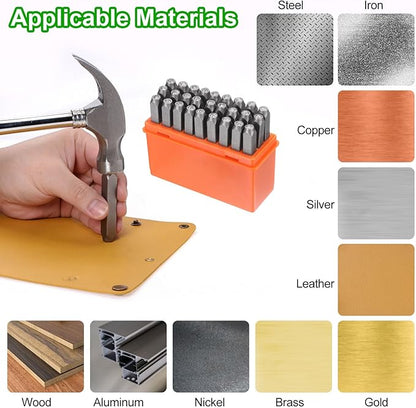 HARFINGTON 36pcs Metal Stamping Kit 3/16" (5mm) Steel Uppercase Letter and Number Punch Set (A-Z / 0-8 / "&" Symbol) Punch Press Tool with Case for Imprinting Metal Plastic Wood Leather