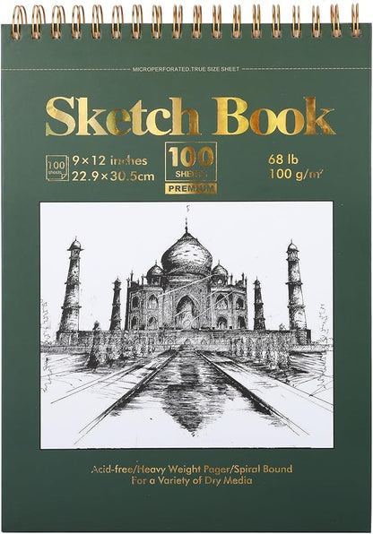 Ddaowanx 9" x 12" Sketch Book, 100 Sheets Spiral Bound Art Sketchbook, (68lb/100gsm) Acid Free Artist Drawing Pad Paper Painting Sketching Pad, Gifts for Kids Adults Beginners